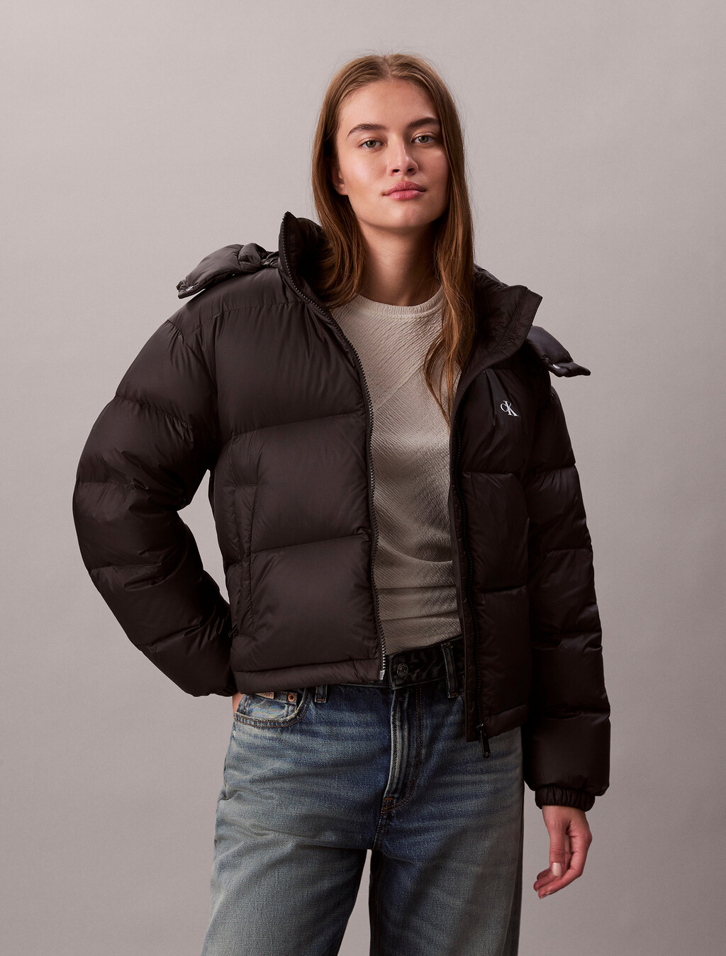 Short Down Puffer Jacket, Black, hi-res