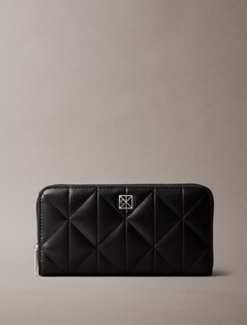 Quilted Emblem Long Zip Around Wallet, Black, hi-res
