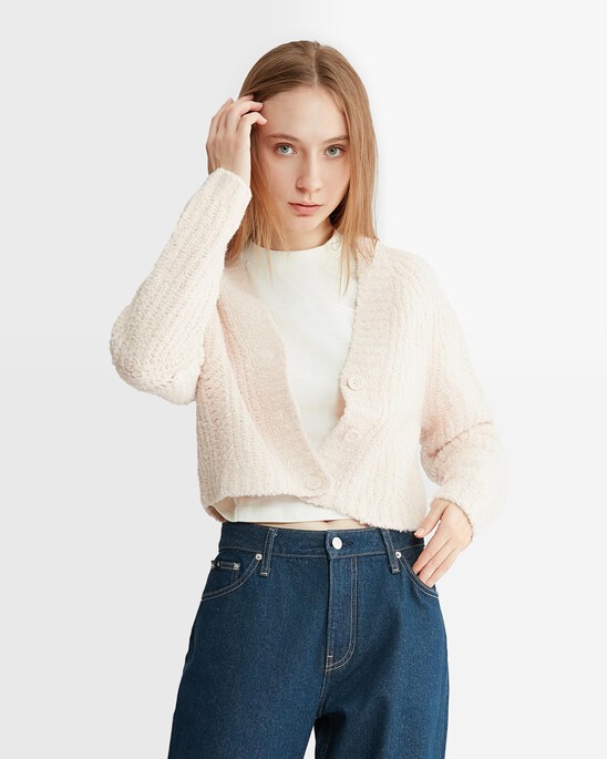 Cropped Cable Knit Cardigan