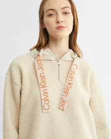 MIX MEDIA SHERPA FLEECE RELAXED SWEATSHIRT DRESS, Eggshell, hi-res