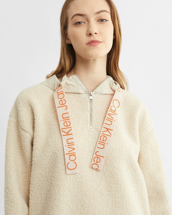 MIX MEDIA SHERPA FLEECE RELAXED SWEATSHIRT DRESS