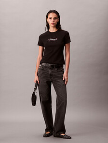 Oval Logo Print Slim Tee, Black, hi-res