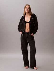 Monogram Cotton Terry Zip Thru Hoodie, Black, hi-res