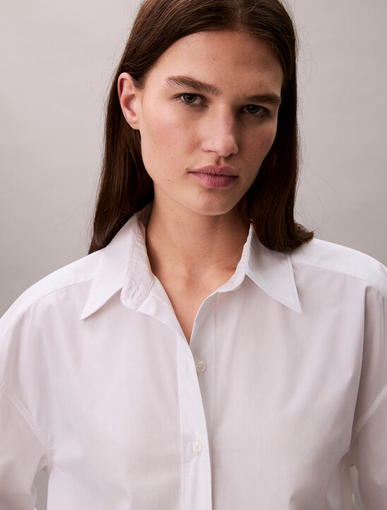 Poplin Relaxed Cropped Button-Down Shirt