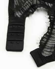 CK BLACK LINEAR LACE PUSH UP PLUNGE BRA, Black, hi-res