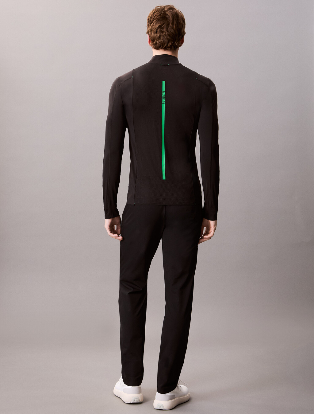 Sheer Alpaca Fine Gauge Crewneck Sweater, BLACK W/ BLOSSOM GREEN LOGO, hi-res