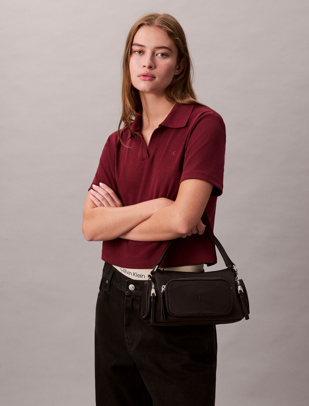 Soft Satin Nylon Shoulder Bag, Black, hi-res