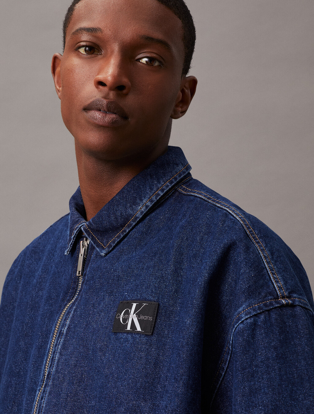 Relaxed Denim Bomber Jacket, Denim Dark, hi-res