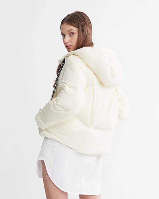 Logo Drawstring Short Puffer Jacket