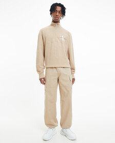 Waffle Cotton Zip Neck Sweatshirt, TRAVERTINE HEAT, hi-res