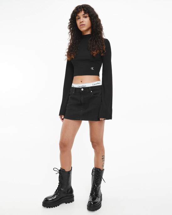 Shiny Rib Long Sleeve Top