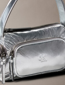 Pocket Metallic Nylon Small Shoulder Bag, SILVER METALLIC, hi-res