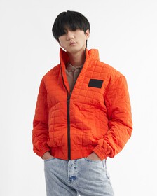 Sustainable Quilted Bomber, Coral Orange, hi-res