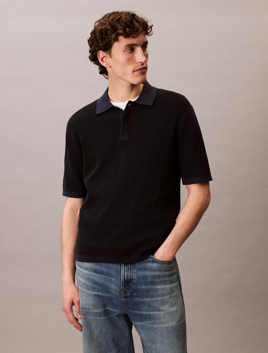 Smooth Cotton Waffle-Knit Monogram Logo Polo Shirt