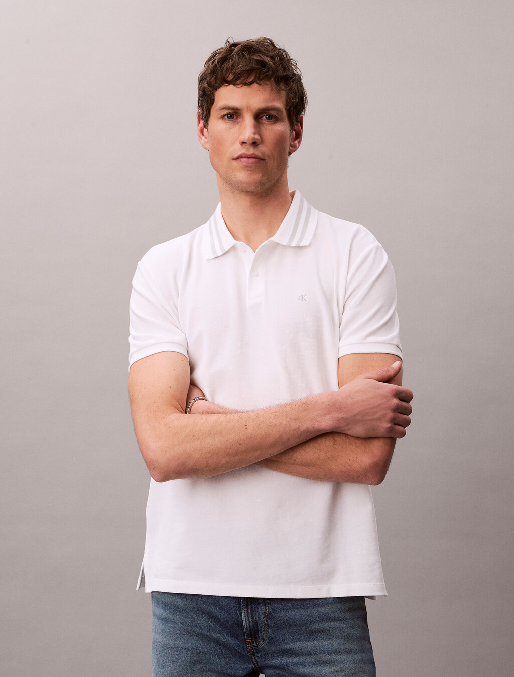 Monogram Logo Pique Tipped Classic Polo Shirt, Bright White, hi-res
