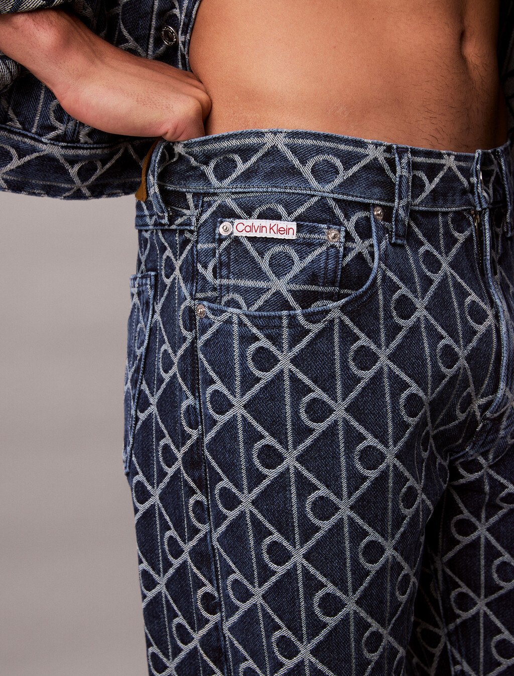Allover Logo 90's Straight Jeans, INDIGO EMBLEM, hi-res
