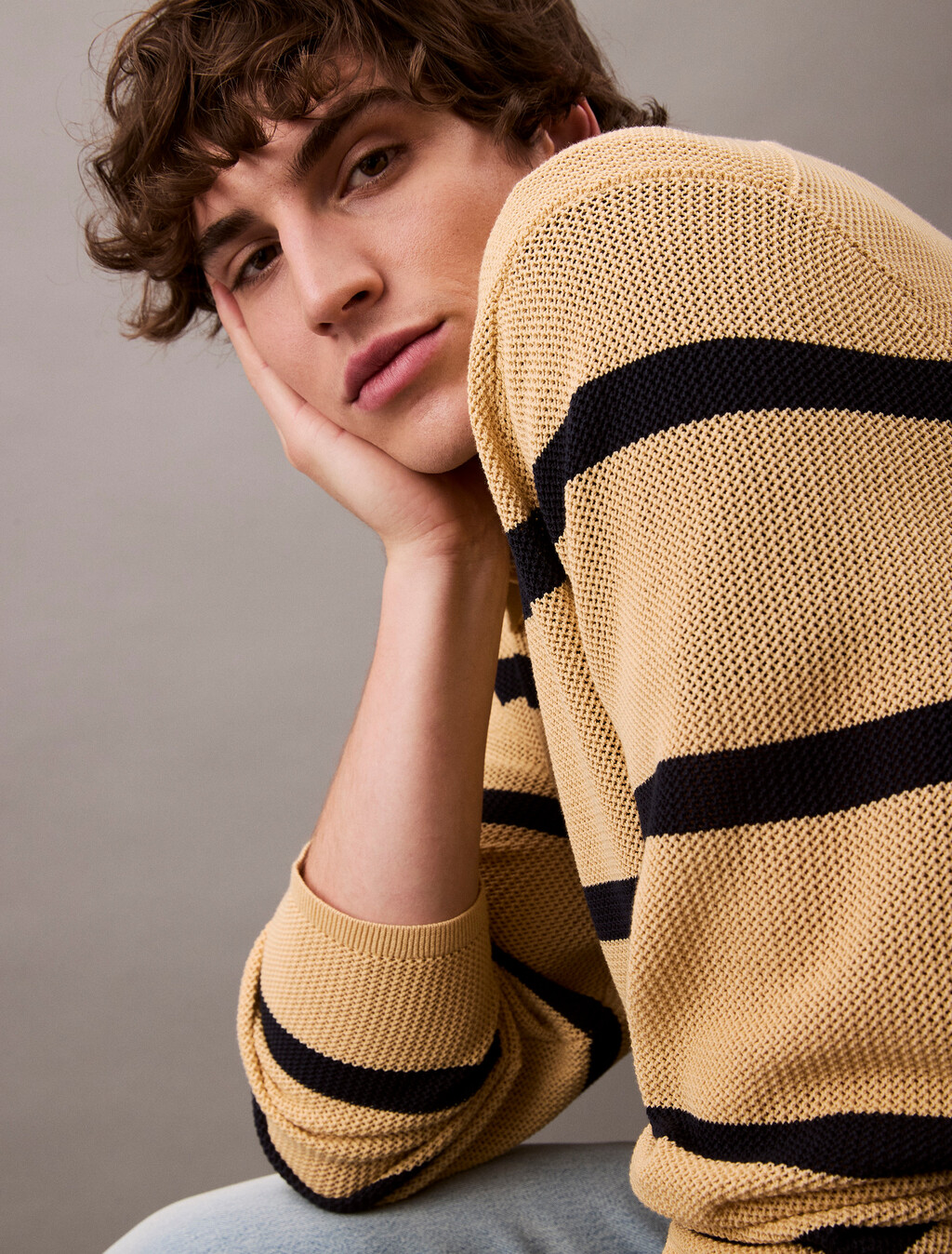 Striped Relaxed Polo, Lemon Peel, hi-res