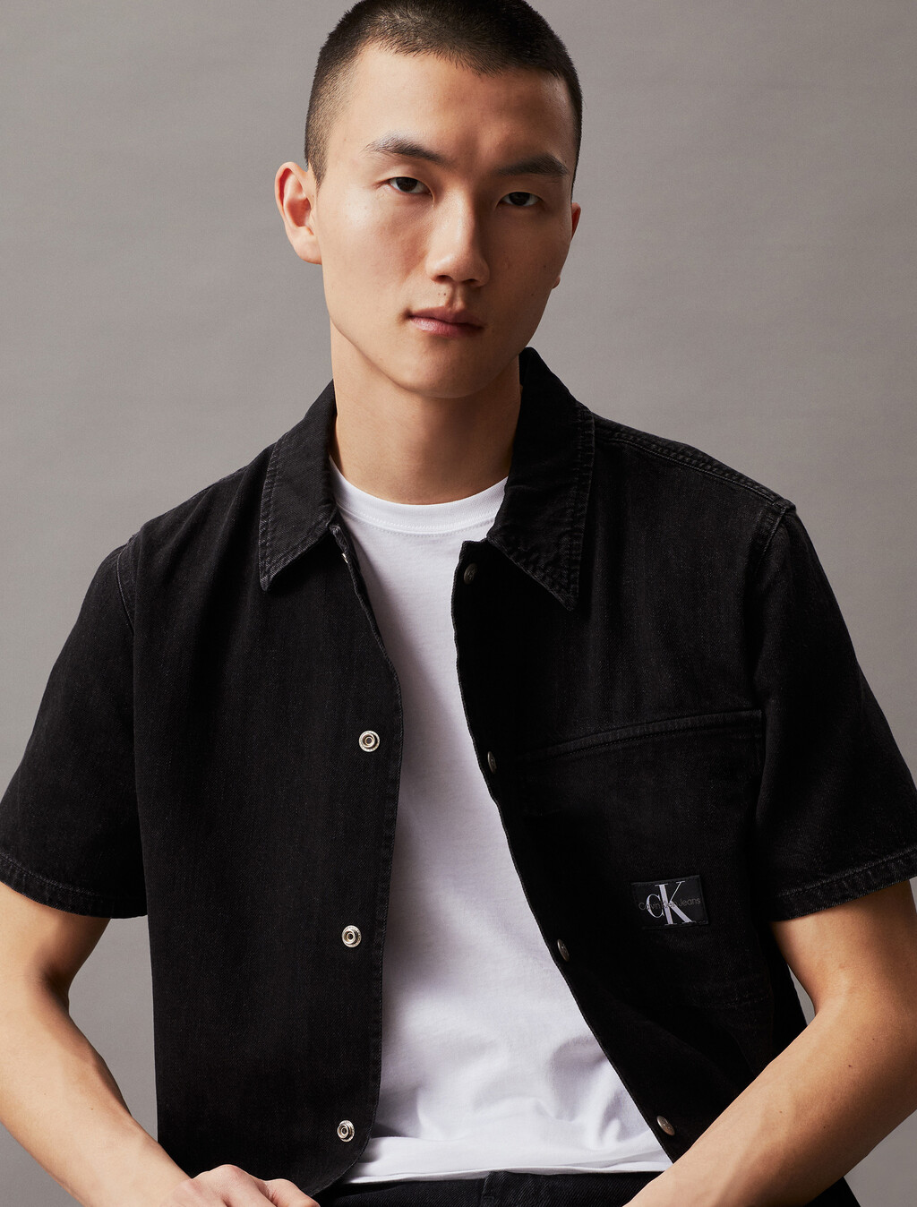 Denim Short Sleeve Shirt, Denim Black, hi-res