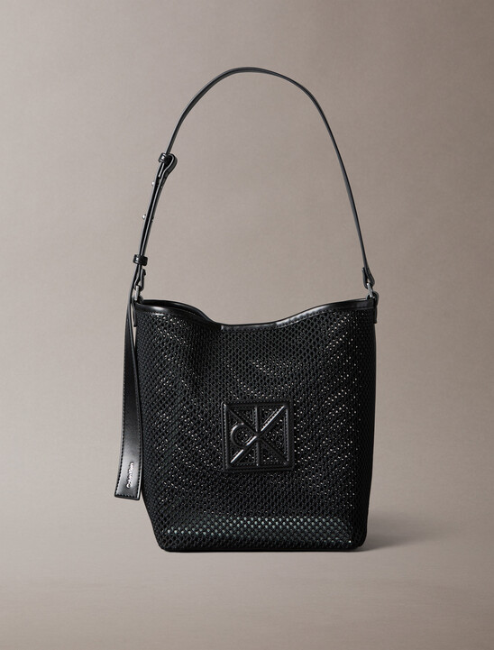 Mesh Emblem Logo Bucket Bag with Pouch