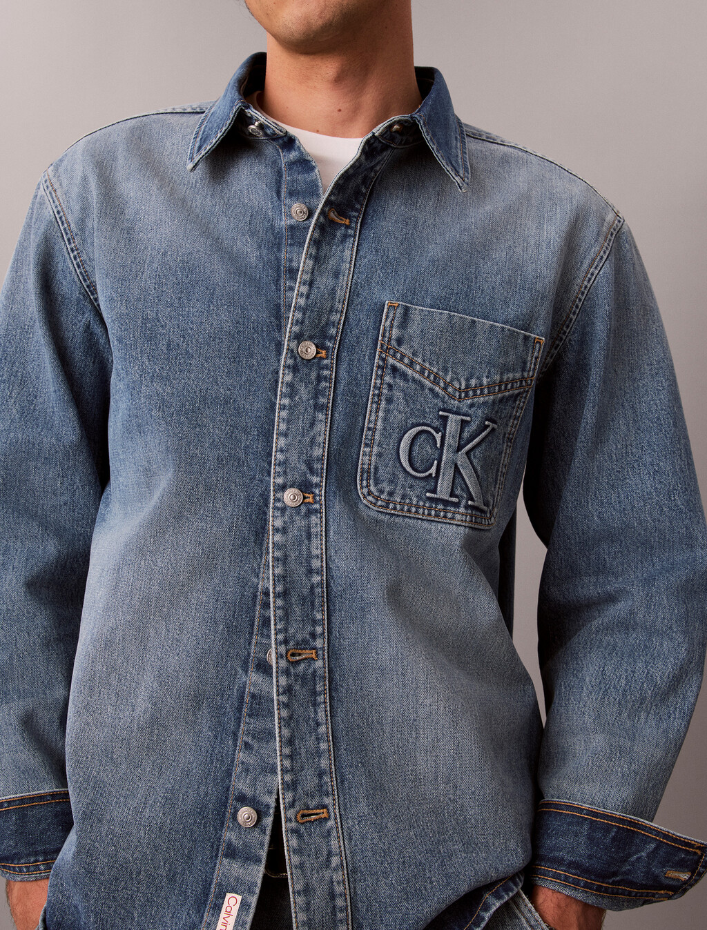 Embossed Denim Overshirt, MEDALLION, hi-res