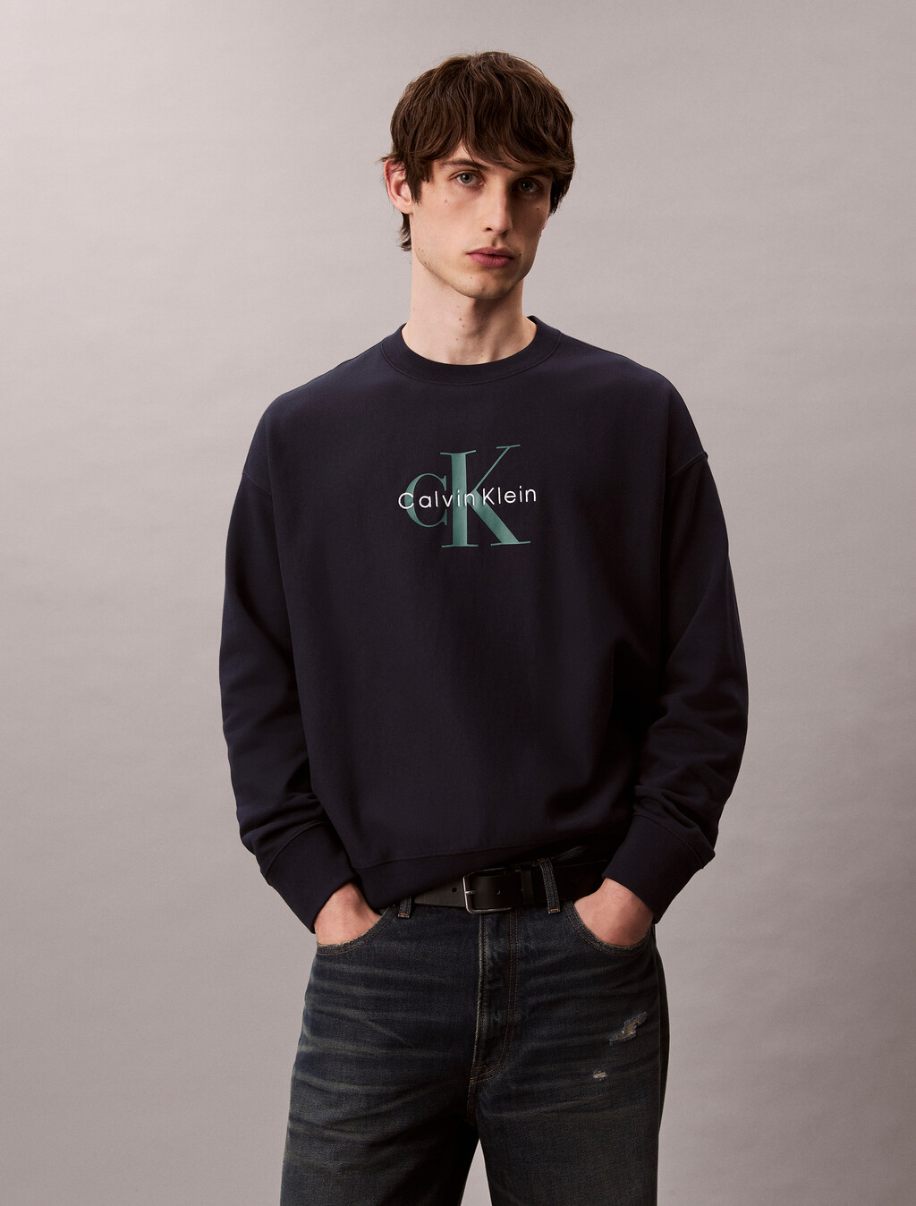 Oversized Monogram Sweatshirt, Dark Sapphire, hi-res