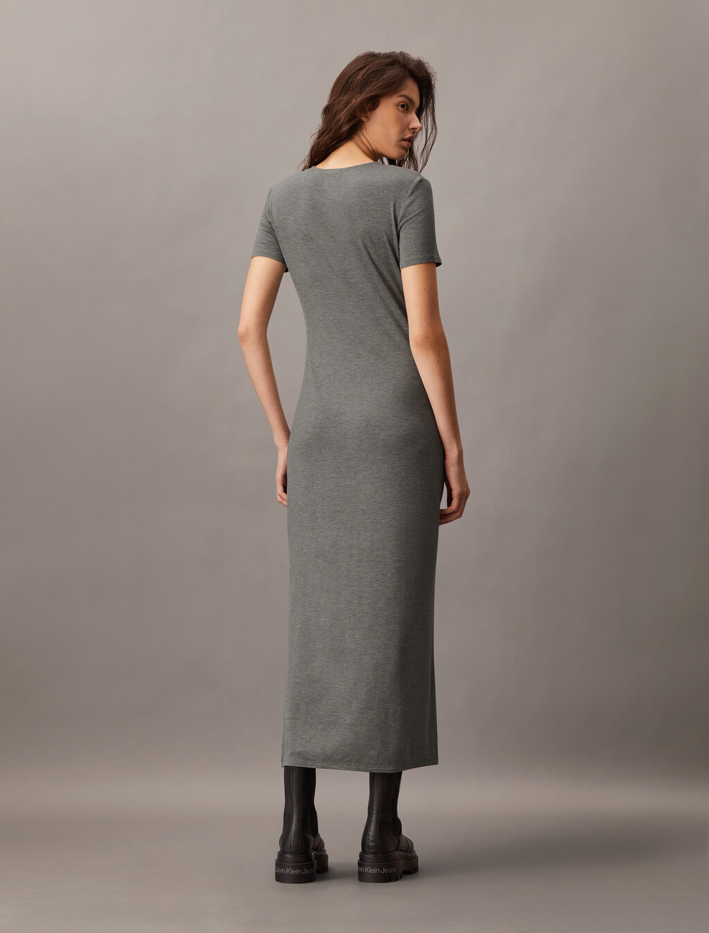 Second Skin Crewneck Midi Dress, MED GREY HEATHER, hi-res