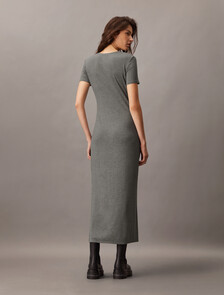 Second Skin Crewneck Midi Dress, MED GREY HEATHER, hi-res