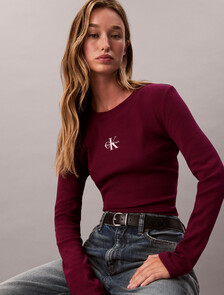 Monogram Logo Long Sleeve Baby Tee, Berry Glaze, hi-res