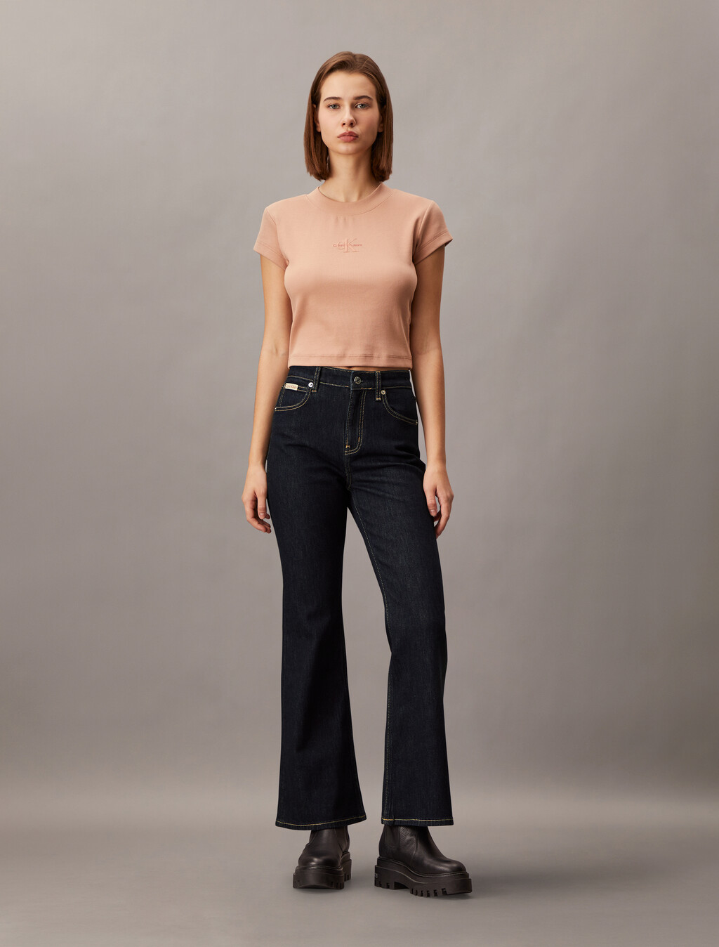 High Rise Flare Rinsed Jeans, Denim Rinse, hi-res