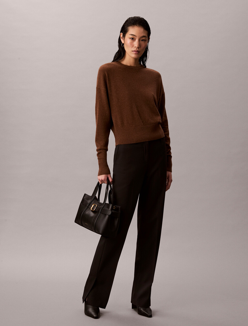 Belted Small Tote Bag, Black, hi-res