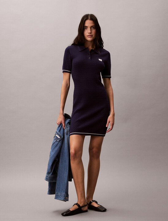 Micro Cable Knit Polo Mini Dress