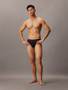 Microfiber Stretch Bold Logo Hip Brief 3 Pack, black w high rise logo/black w petunia pink logo/b, hi-res