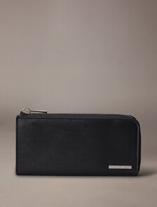 CK Plaque Leather Long Fold Wallet, Black, hi-res