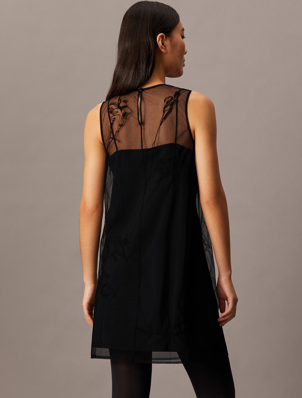 Embroidered Mini Dress, Black, hi-res