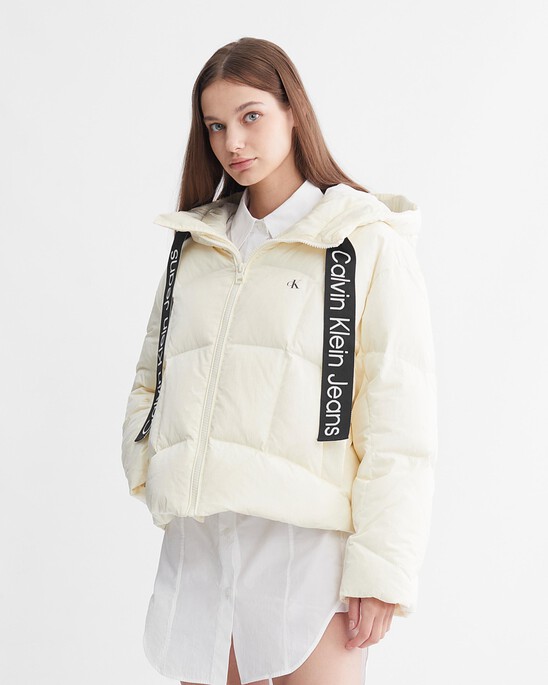 Logo Drawstring Short Puffer Jacket
