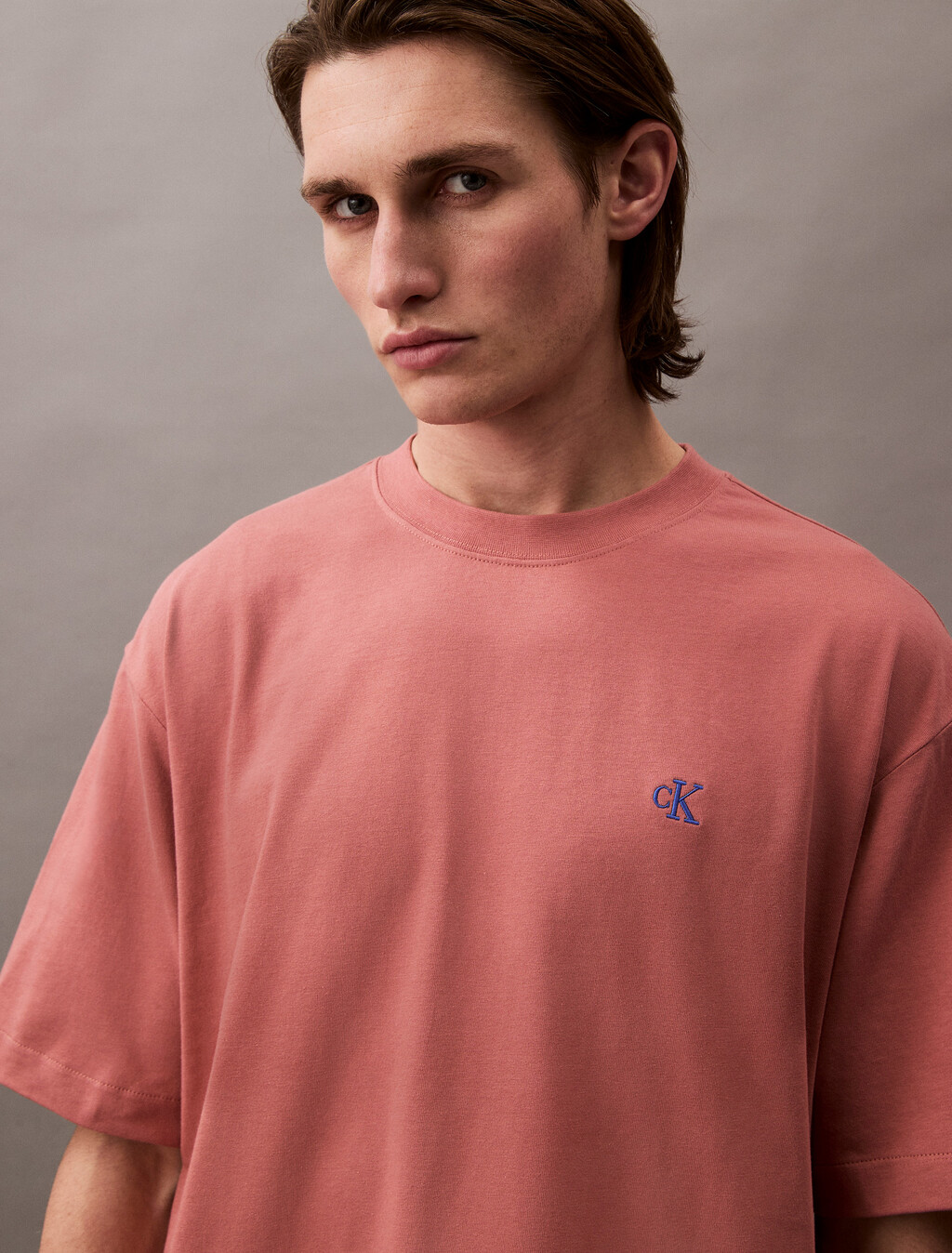 Calvin Logo Crew Neck Tee, Light Mahogany, hi-res