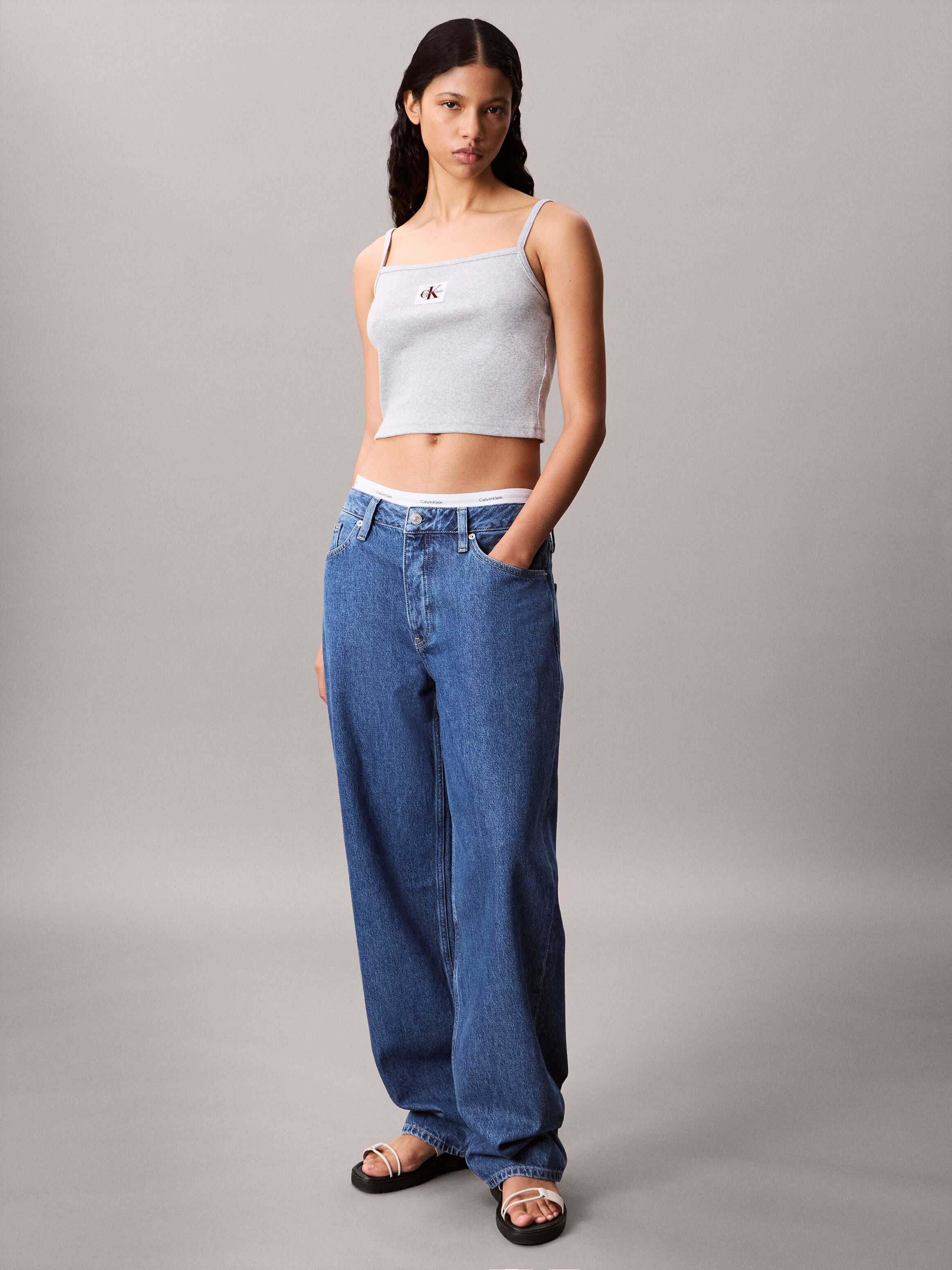 Woven CK Monogram Label Rib Knit Camisole | grey | Calvin