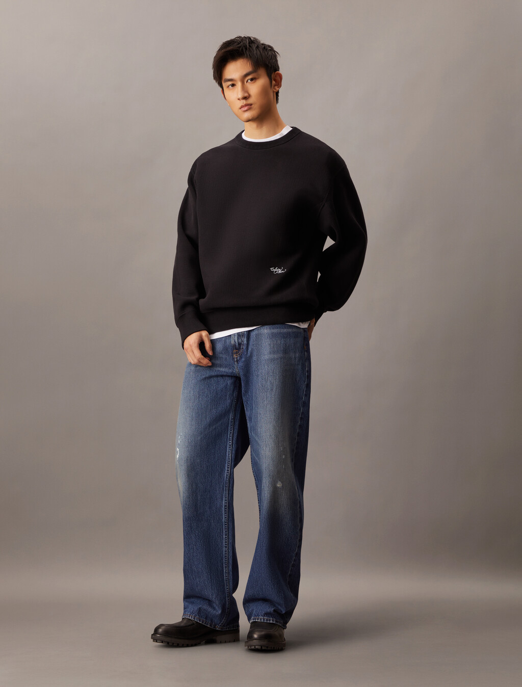 Cotton Blend Relaxed Sweatshirt, Black, hi-res