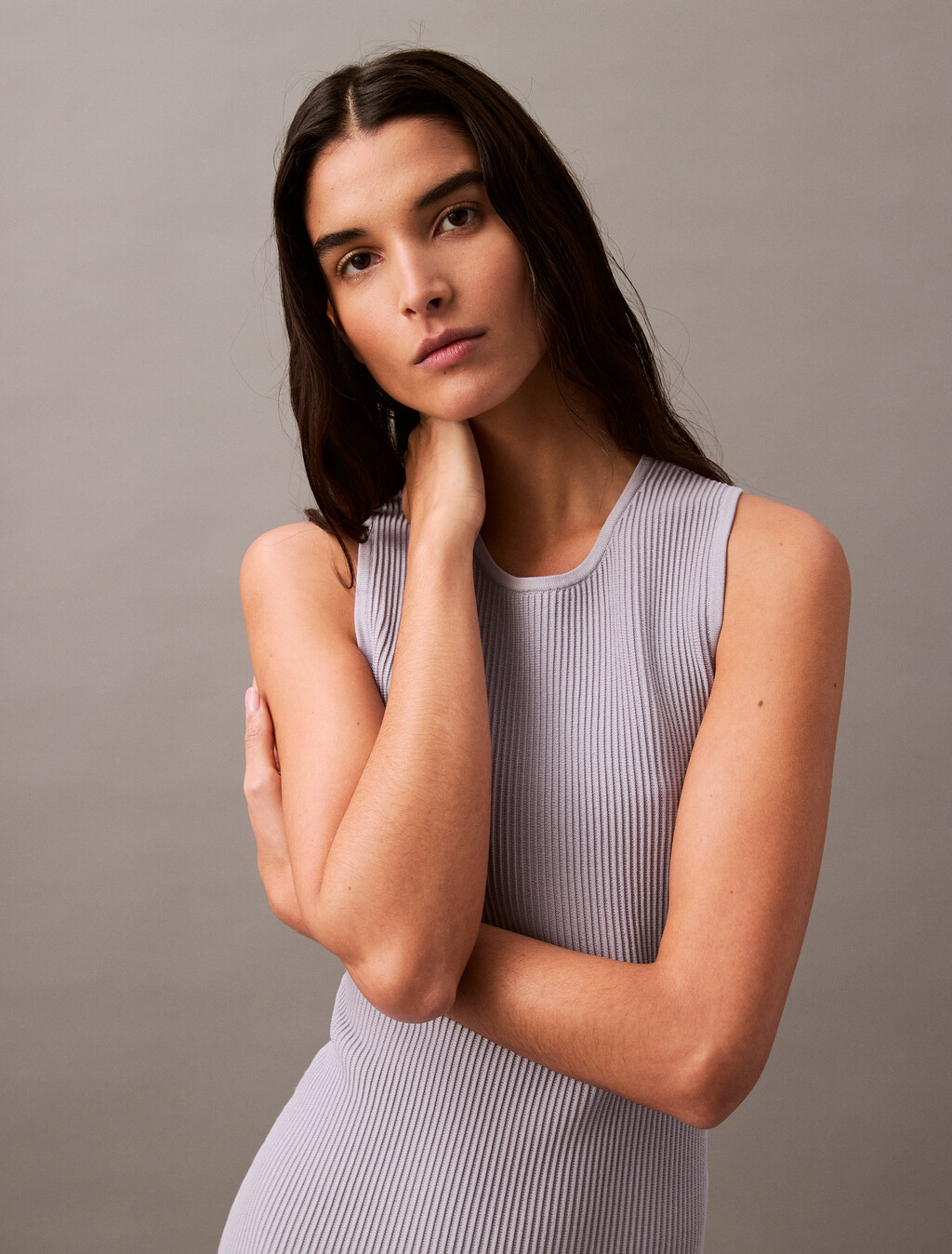 Sculpt Rib Knit Mini Dress, Lilac Gray, hi-res