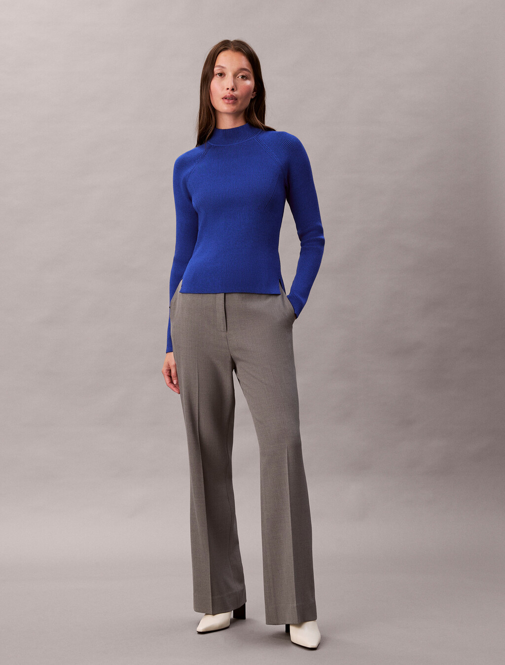 Tech Knit Ribbed Mock Neck Sweater, Cobalt Combo, hi-res