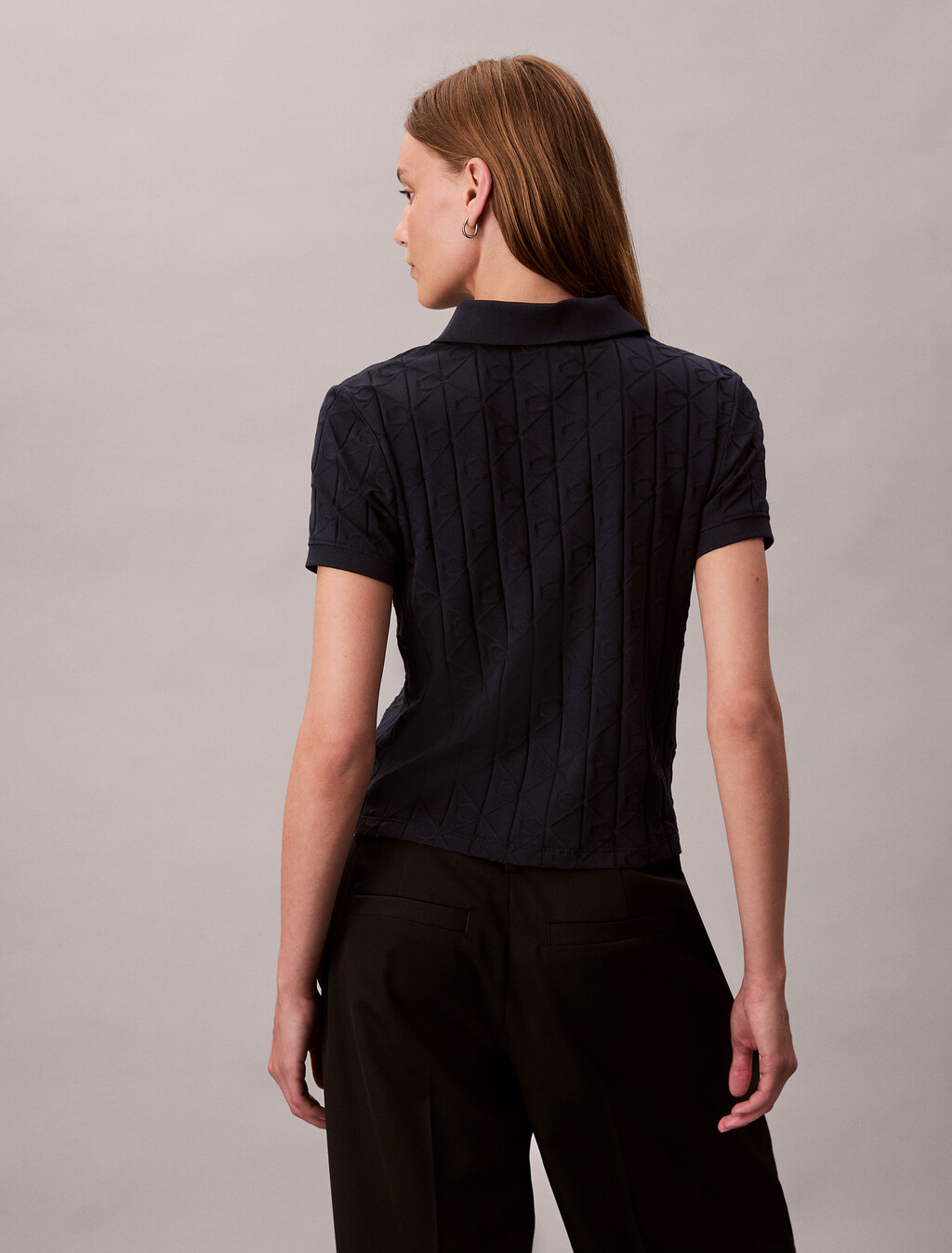 Allover Monogram Logo Jacquard Polo Top, Dark Sapphire, hi-res