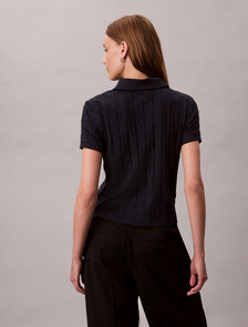 Allover Monogram Logo Jacquard Polo Top, Dark Sapphire, hi-res