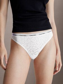 Lace High Leg Thong, White, hi-res