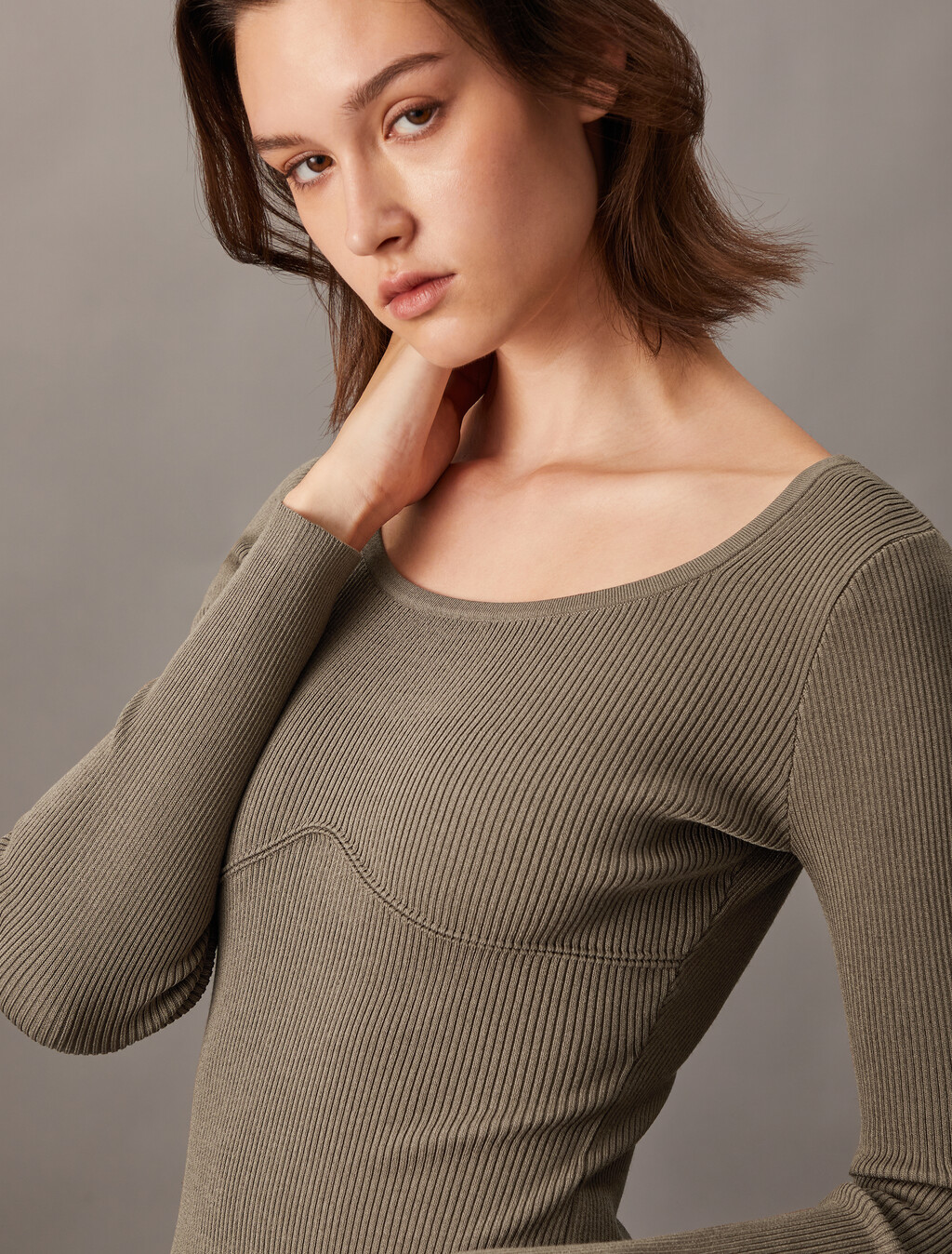 Rib Knit Top, Falcon, hi-res