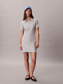 Cotton Lyocell Drape Polo Dress, B10 Grey Heather, hi-res