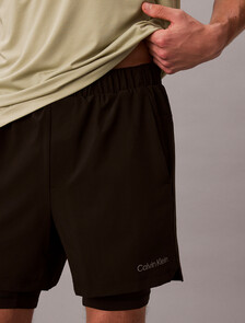 Water-Repellent 2-in-1 Gym Shorts, Black, hi-res