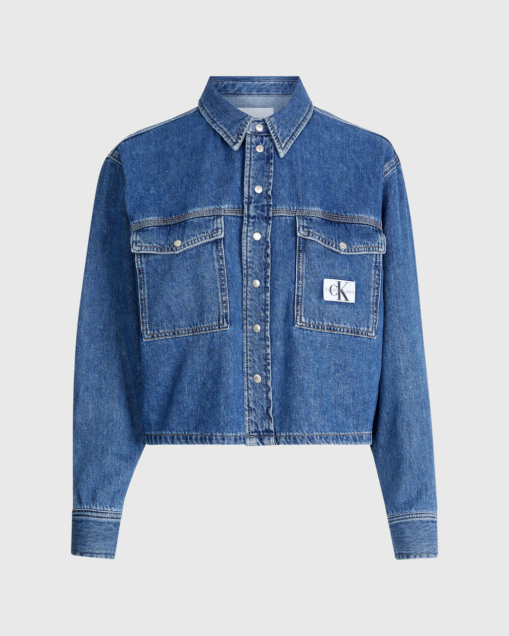 CROPPED DENIM SHIRT JACKET, Denim Dark, hi-res