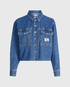 CROPPED DENIM SHIRT JACKET, Denim Dark, hi-res