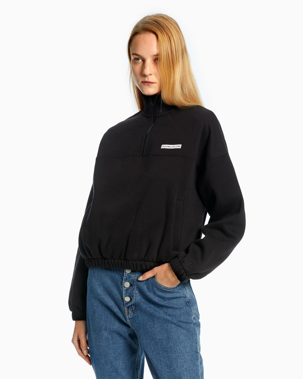 MICRO LOGO FLOCKED SWEATSHIRT, Ck Black, hi-res