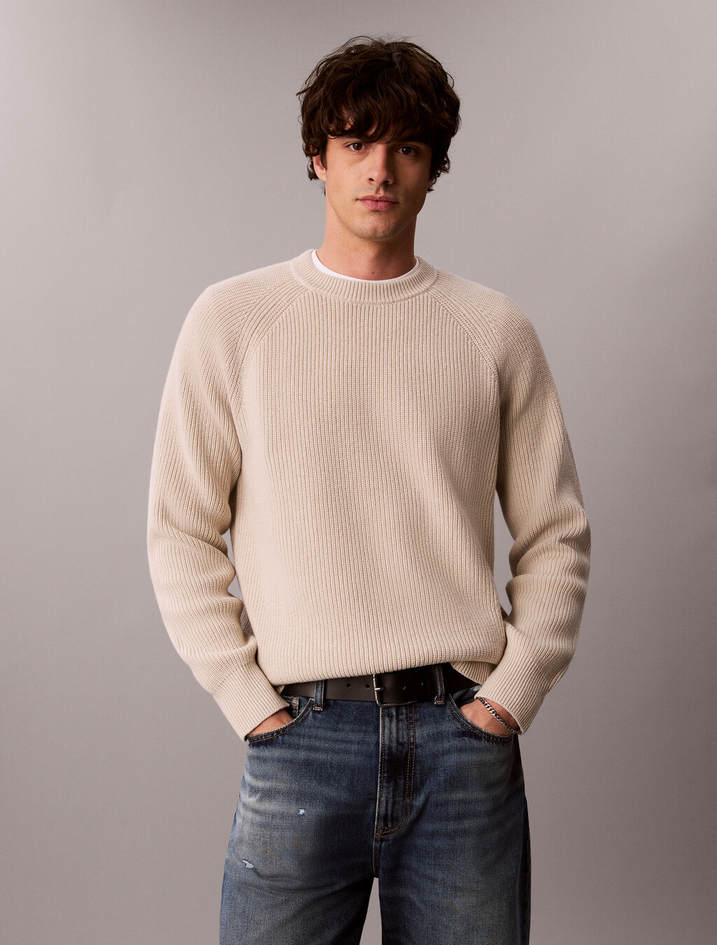 Wool Blend Ribbed Jumper, Moonstruck, hi-res
